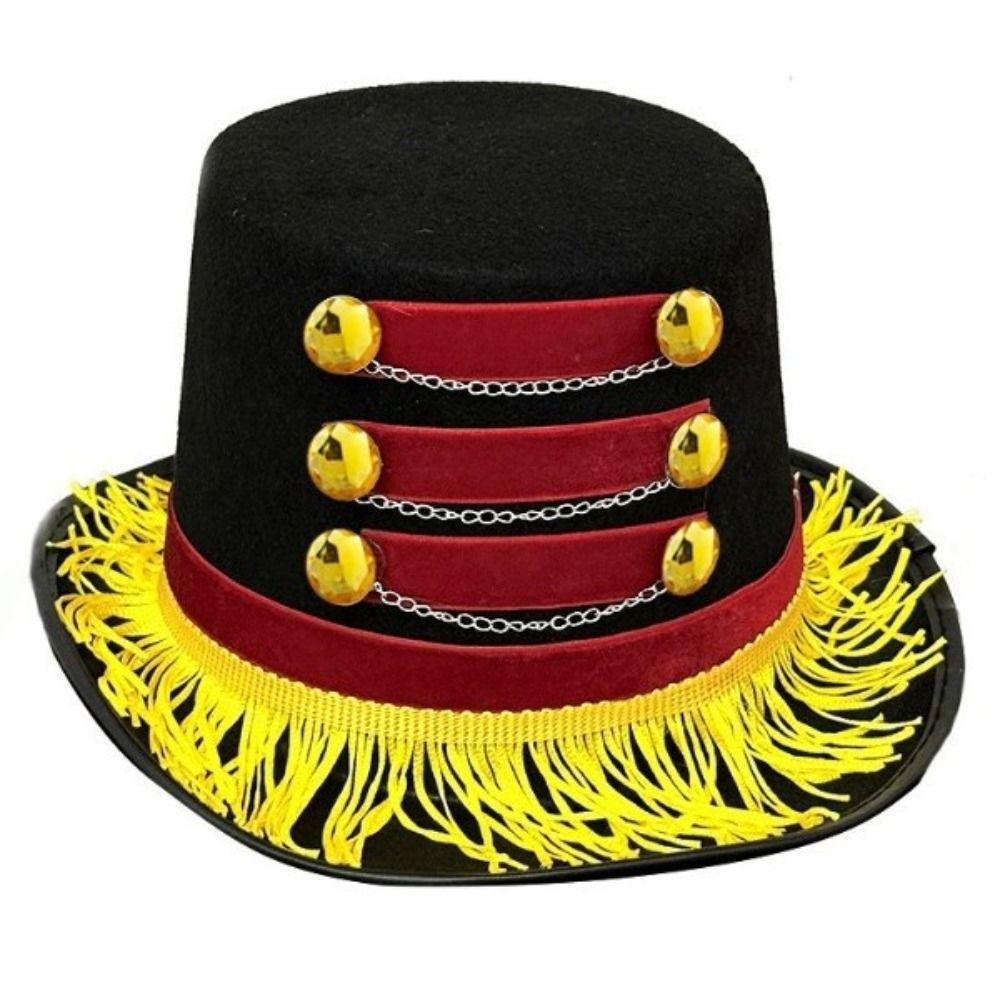 Tasseled Design Black Circus Hat Gold Chains Ringmaster Top Hat  Halloween Costume