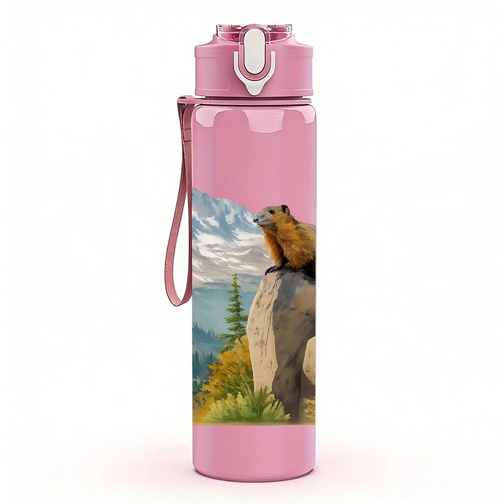 1PC Bear Mountain Peak Landscape Print 750ml Color Plastic Sports Water Bottle Leakproof Flip Straw Lid Suitable for Sports Office Home Use