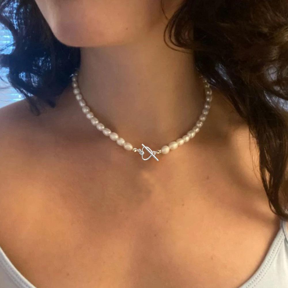 

Women Artificial Simulated Pearl Necklace Ot Buckle Simple Fashion Necklace For Lady Girlfriend Wedding Birthday Anniversary silver #1