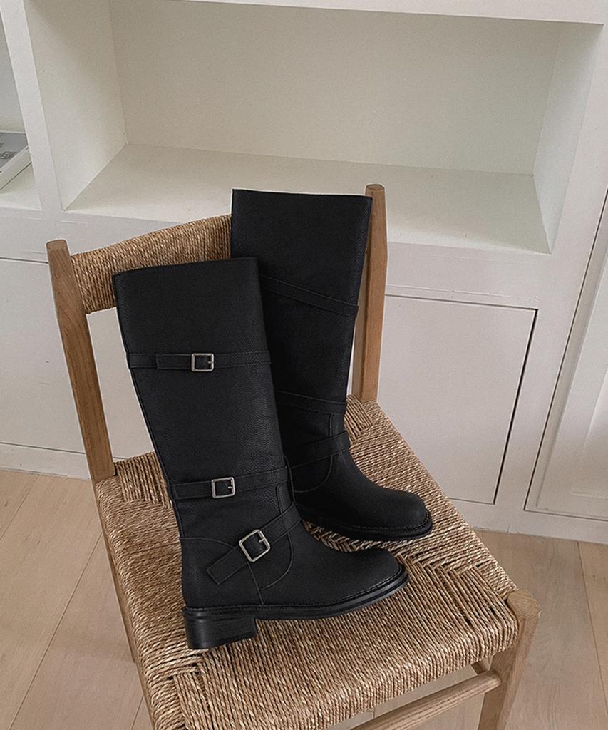 Moodnple Tori Three-Buckle Boots 4Cm 2 Colors