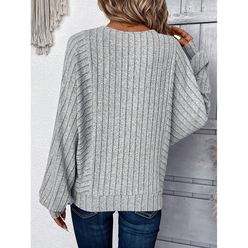 Herbst- und Wintermode Damen Übergröße Bequemer Pullover Damen Lässig Einfarbig Laternenärmel Oberteil