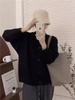 Autumn and winter new lazy wind Korean version sweater cardigan women's soft sheep wool pit strip button sweater dark gray