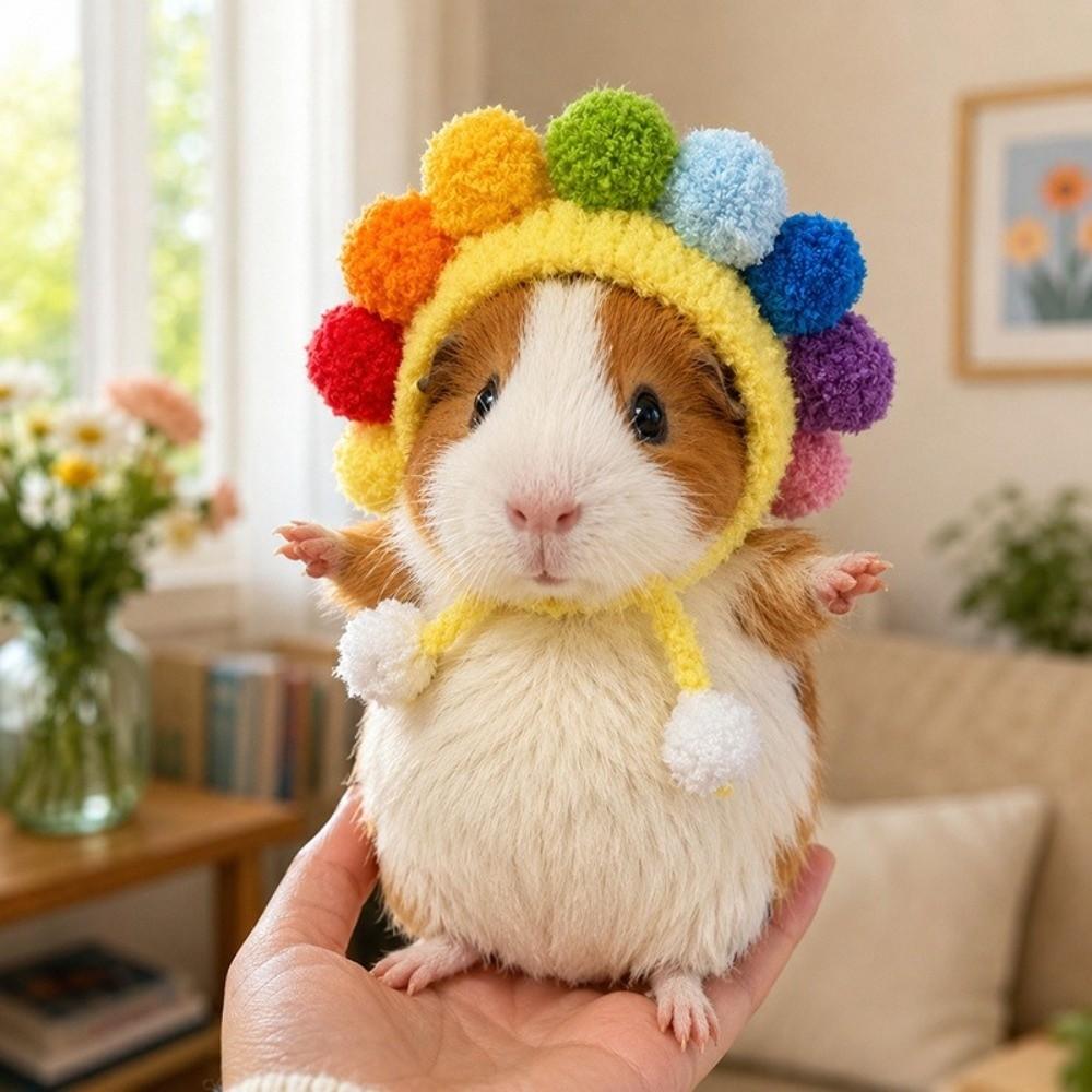 Bear-Shaped Guinea Pig Costume Hat Adjustable Ties Hamster Knitted Hat Holiday Party