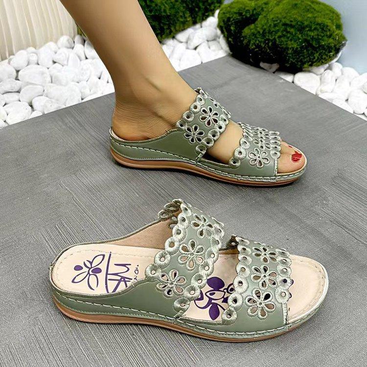 

Летние новые шлепанцы с полым цветком и рыбьим носком, большого размера, на плоской подошве, удобные, на толстой подошве, пляжные женские шлепанцы 43 светло-зеленый