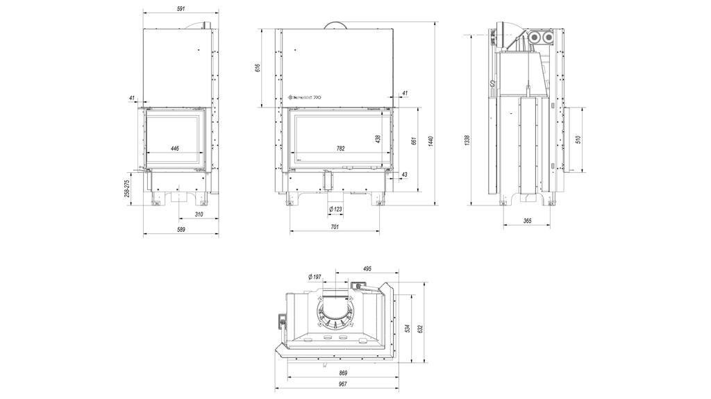 Steel Fireplace KRATKI MBO Right 15 kW Ø 200 Lift-up Self Closing Door