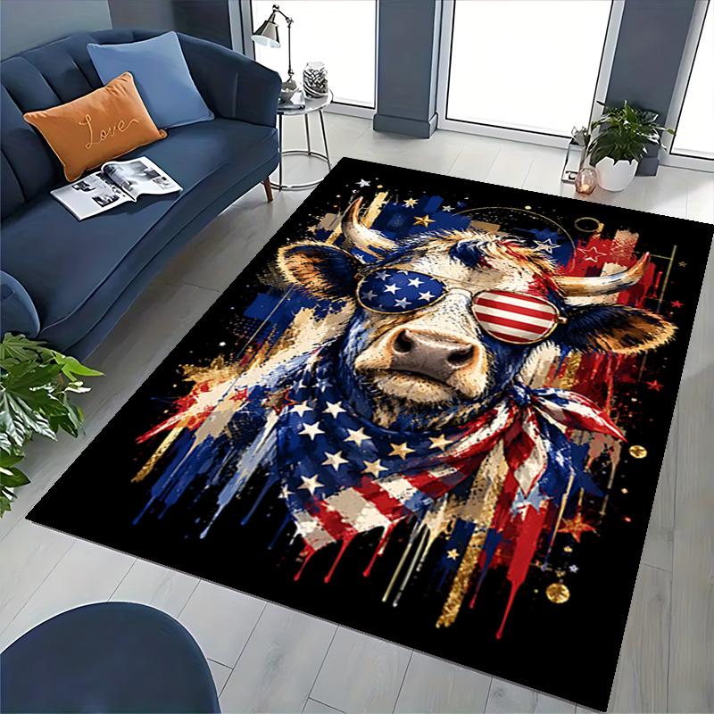 1pc American Cow Celebration Carpet Rug for Bedroom Living Room Decor Sofa Home Game Area Rug Non-slip Floor Mat. D7220192