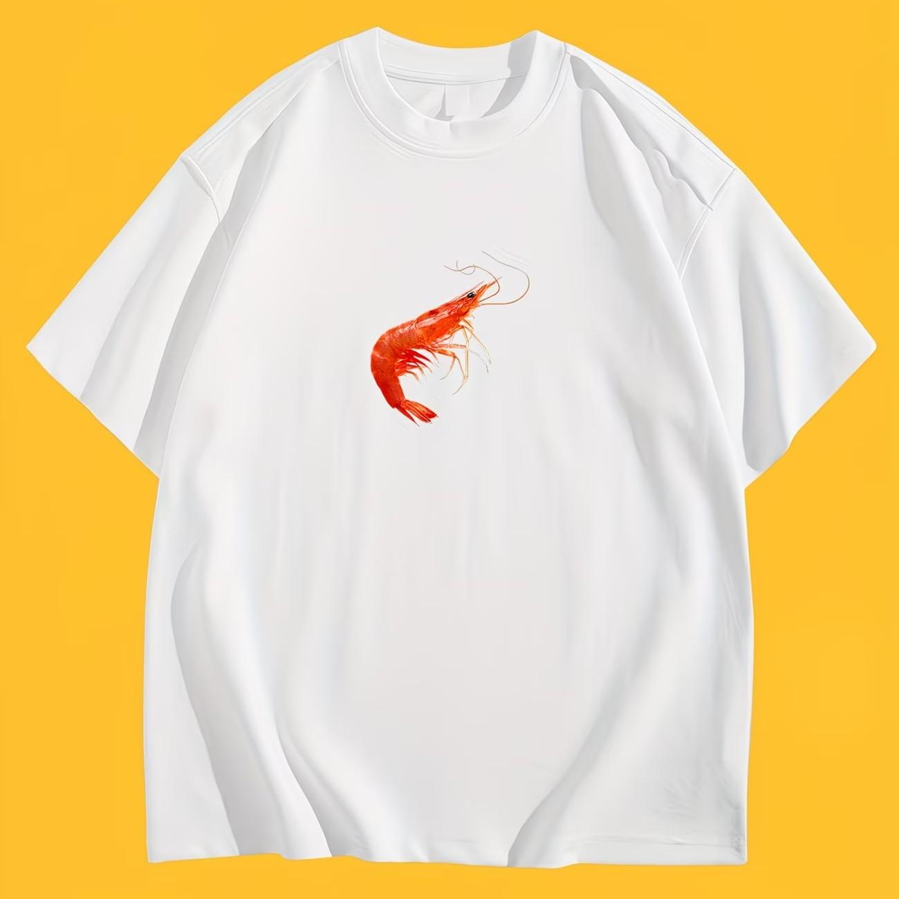 

Funny Shrimp Graphic TShirt Creative Seafood Print Tee Summer Short Sleeve Humor Animal Lover Gift Trendy Streetwear Tops S