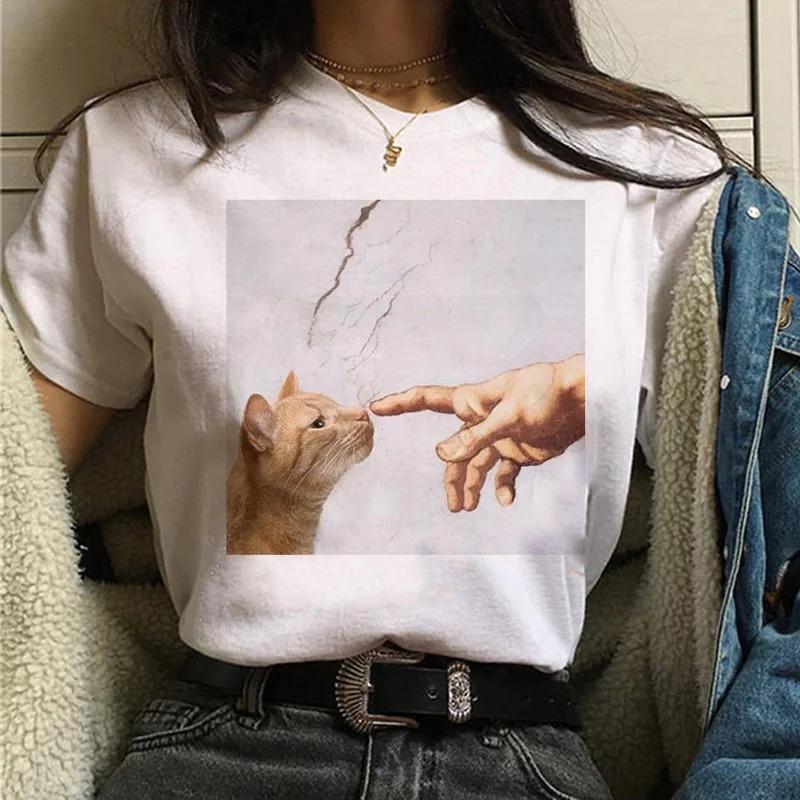 Cat Van Gogh tshirt womens art print oil painting beautiful cute funny tshirt 90s cartoon ulzzang casual top tshirt women S