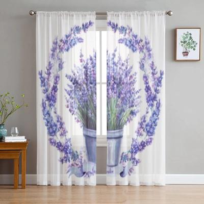 Wreath Of Wildflowers Lavender Tulle Window Curtain For Living Room Bedroom Voile Sheer Curtains Kitchen Treatments Drapes