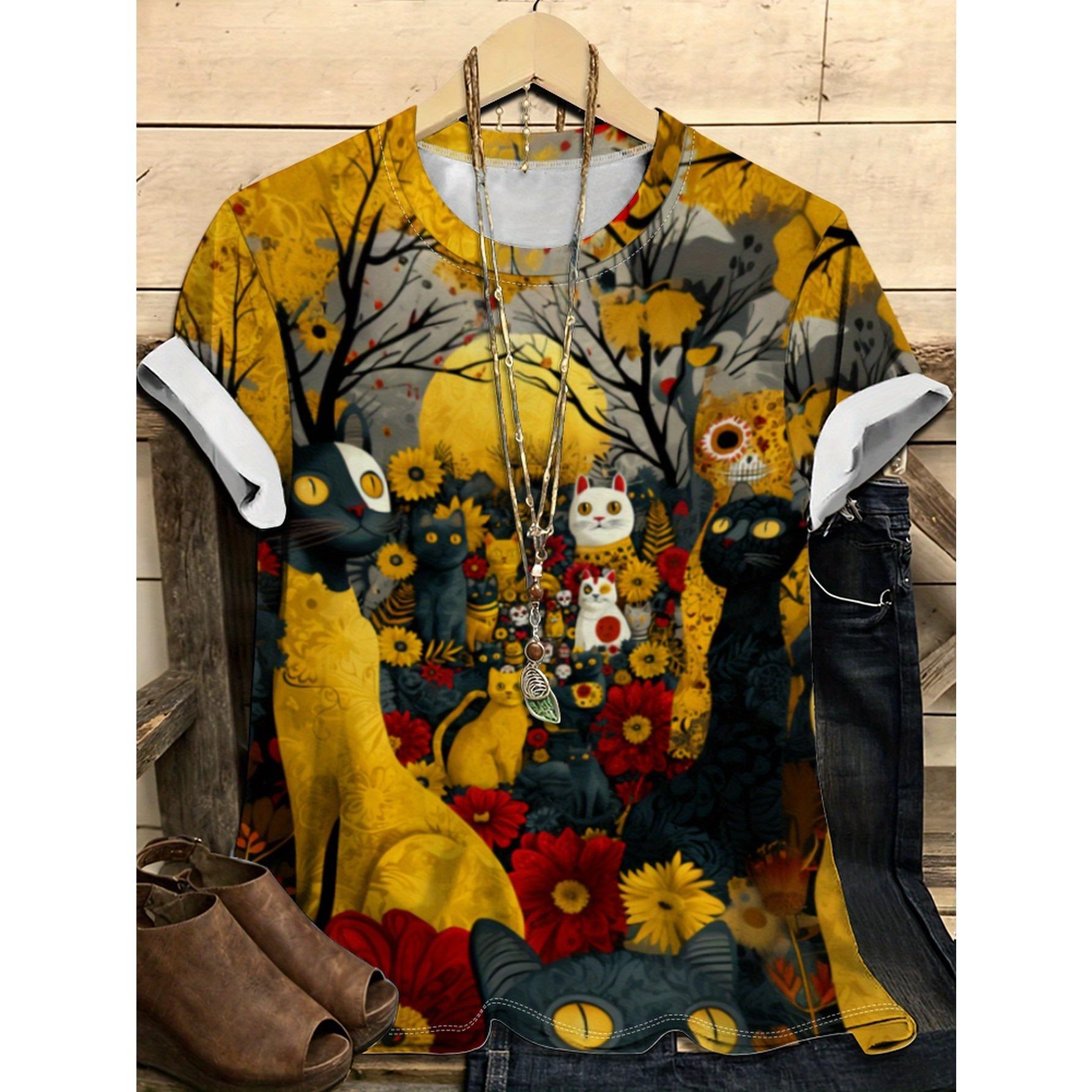 

Летний топ с круглым вырезом и цветочным узором с 3D-принтом, модная повседневная женская футболка с коротким рукавом 6XL