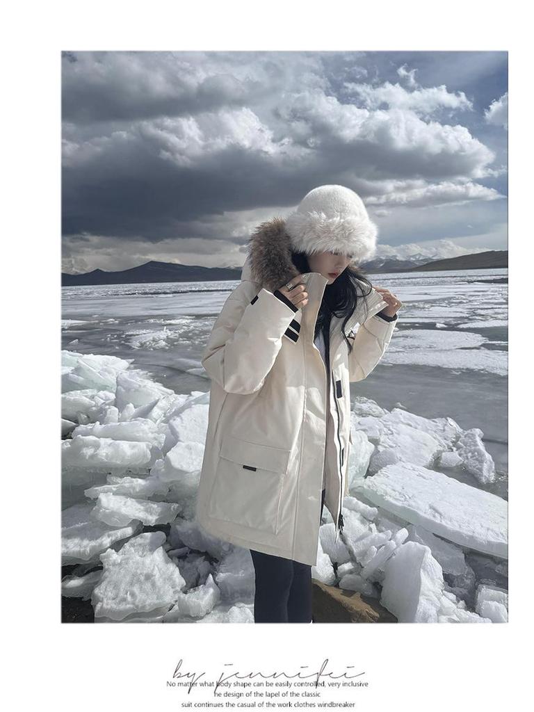 Women's High-End Thickened Winter Parka with Large Fur Collar - Mid-Length Warm Cotton-Padded Coat