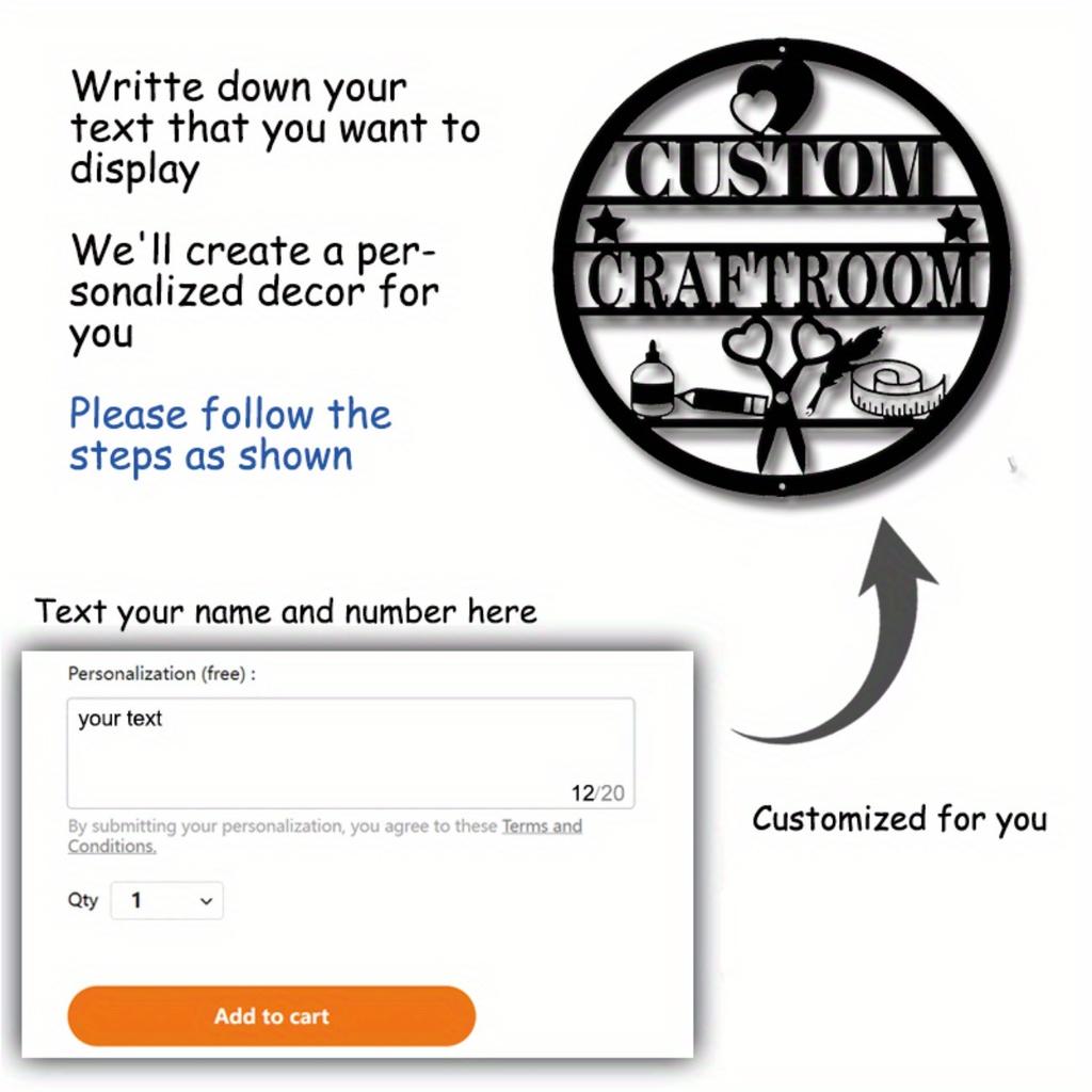 Custom Handmade Metal Wall Art Iron Sign Scissor Thread Craft Room Decor