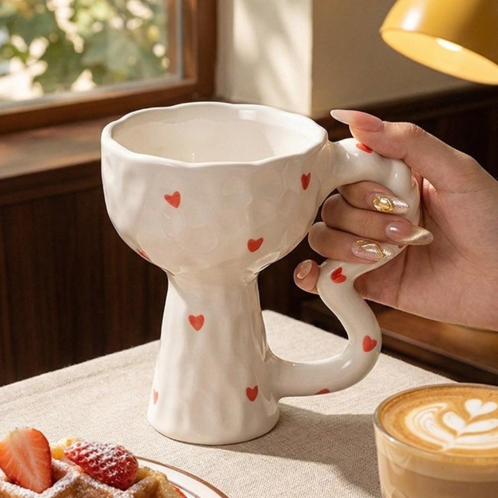 Ice Cream Cup Hand-Painted Ceramic Coffee Cup Irregular Design Vintage Striped Art Goblet Unique Milk Cup Dessert