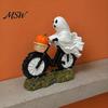 Ghost Figurine for Halloween Decoration Riding Motorcycle Figurine, Novelty Rider Resin Cute Bicycle Statue with Pumpkin Indoor Home Desk Tabletop