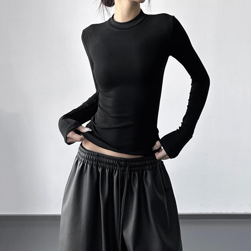 Women s 2025 Winter Slim Fit Round Neck Long Sleeve Base Layer Top S