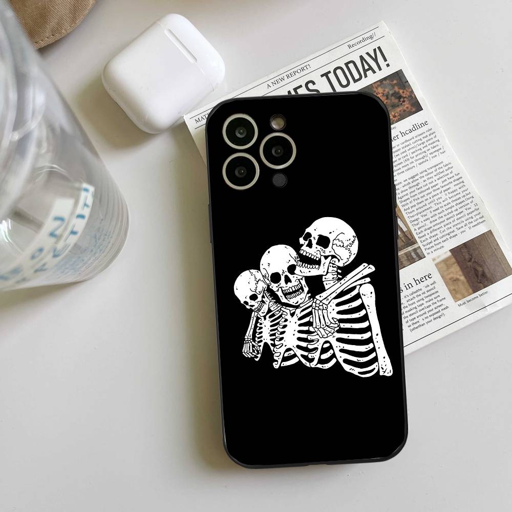 Skeleton Skull Phone Case Black Silicone Soft Shell For IPhone 17 16 15 14 13 12 11 Air Pro Max Plus Hot Sale