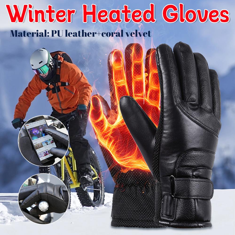 Motorcycle Heating Gloves Men Winter Electric Heating Gloves Regulation Leather Waterproof Touch Screen Warm Gloves for Outdoor