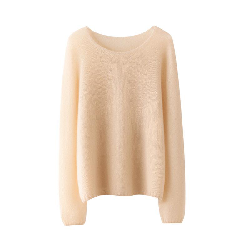 Silk Cashmere Women's Loose Fit Round Neck Sweater - Soft & Fluffy Touch