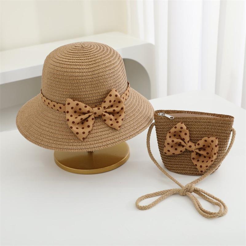 Strawberry Straw Sun Cap for Kids Baby Girl Outdoor Summer Casual Beach Holiday Cartoon Shoulder Bags Child Mother and Daughter
