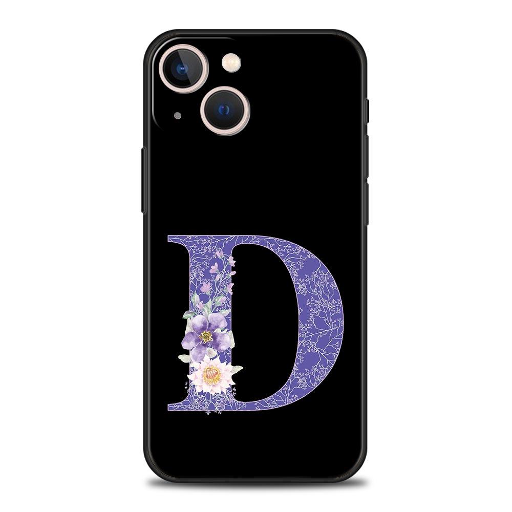 Letters Purple Flower Phone Case For iPhone 17 16 15 Pro Max 11 12 13 14 7 8 Plus SE 2020 X XR XS Cover Soft Black