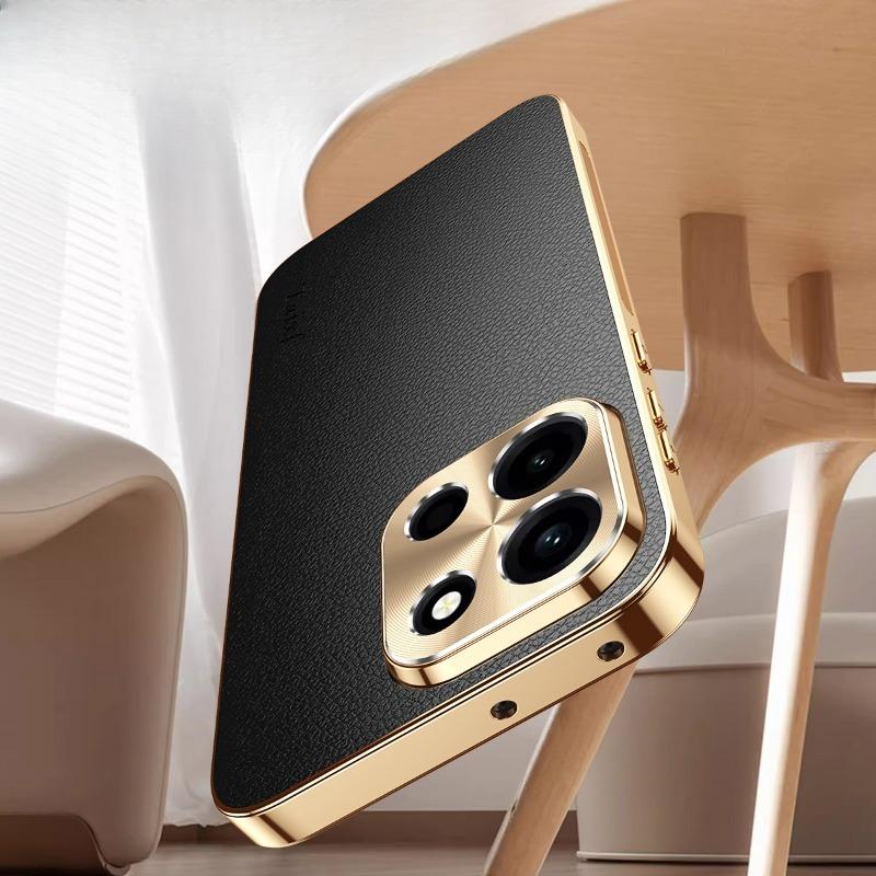 PU Leather Plating Shockproof Cover For OnePlus Turbo 6 6V Alloy Lens Protection Lichee Pattern TPU Frame Case For 1+ Turbo 6 V