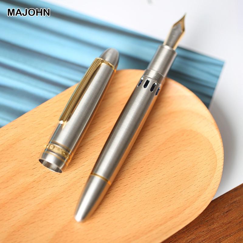 MAJOHN Titanium Alloy Ti-136 Piston Fountain Pen Anti-slip EF/F Metal Brushed Hammer Pattern Version Writing Gift Pen Stationery