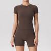 Women's Seamless Yoga Set - Short Sleeve Top & High-Waisted Shorts