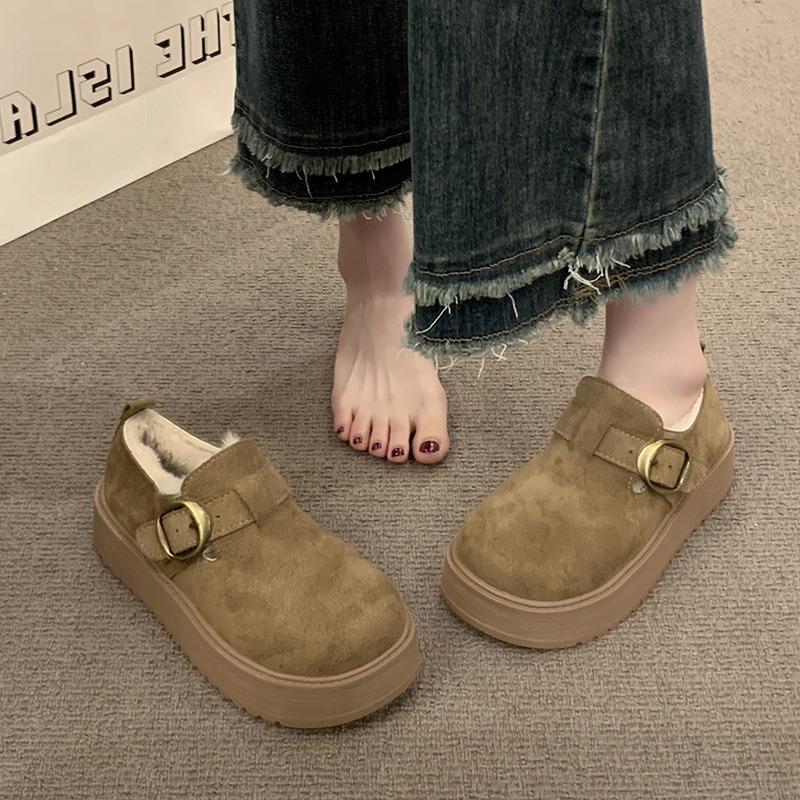 Thick-soled Velvet Women's Winter Warm Snow Boots, New One-pedal Bread Cotton Shoes, Lazy Doudou Shoes