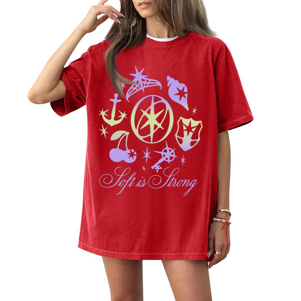 Dam T-shirt med tryck och rund hals och korta ärmar
