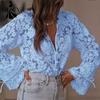 Women's Fashion Casual Spring Autumn Solid Color Print Long Sleeve V-Neck Blouses & Shirts