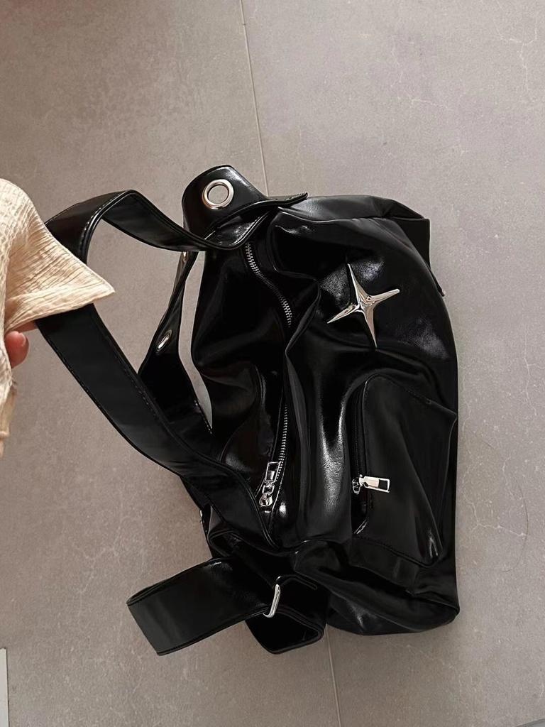 Large Capacity Star Women Shoulder Bags Simple Soft Pu Leather Cool Girls Crossbody Bag Solid Color Travel Female Handbags Tote