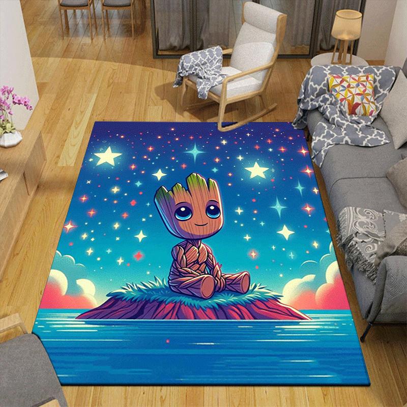 1pc Groot Guardians of The Galaxy Pattern Area Rug Soft Flannel Floor Mat for Living Room,Office,Bedroom and Carpet,Sofa Coffee Table Floor Mat