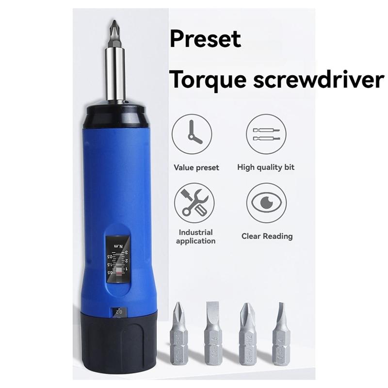 AEE2-Digital Display Preset Adjustable Torque Screwdriver With 1/4In Drive 4Bits Included With Box Screw Torque Set