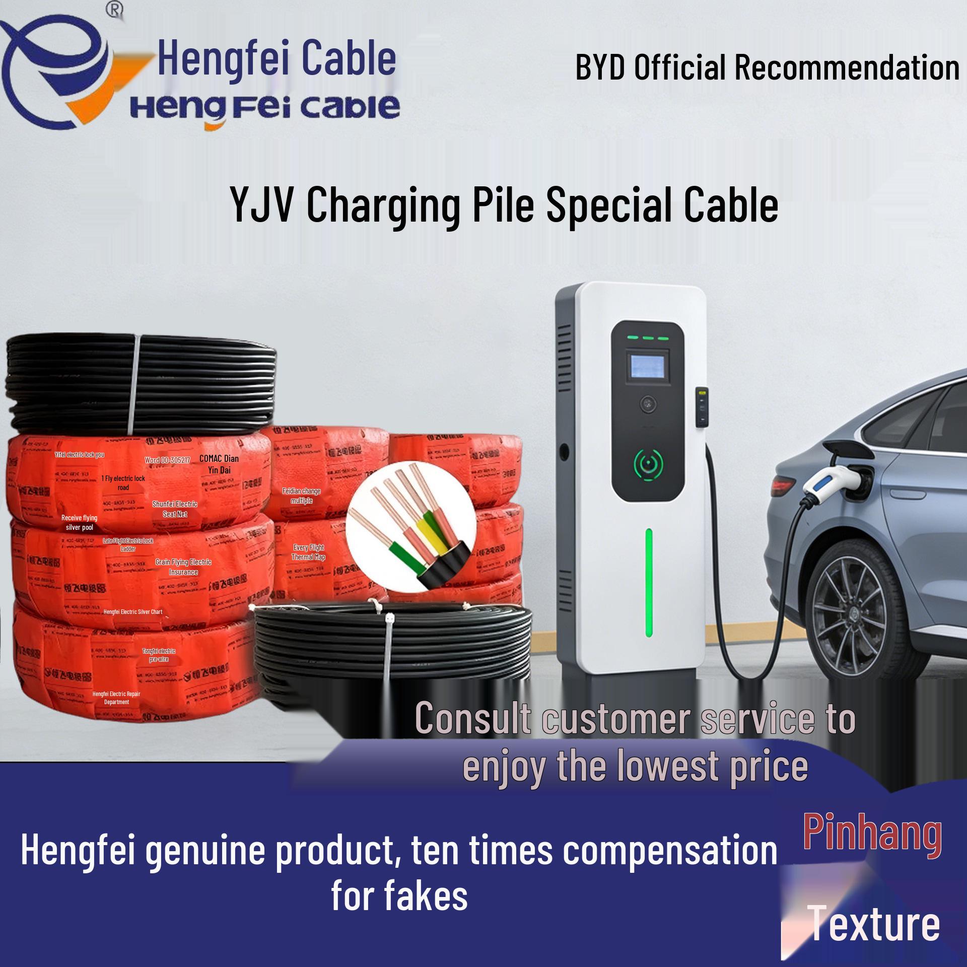 

Hengfei YJV Pure Copper Core Flame Retardant Low Voltage Charging Pile Cable 2-Core 6mm² (100m)