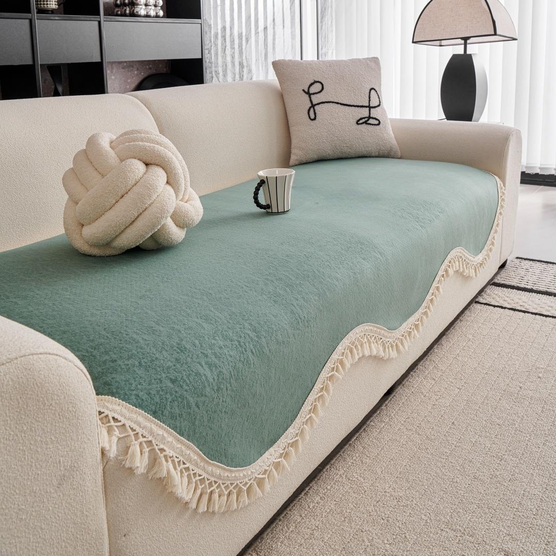 

Thick Velvet Sofa Cover with Tassels Anti-Slip Design Universal Sofa Towel for Living Room Couch Decor Washable Durable 70*70cm светло-зеленый
