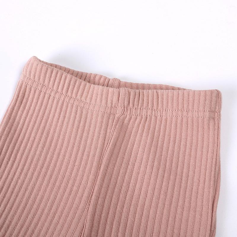 Children's Spring Summer Ribbed Flare Pants - Solid Color Elastic Casual Wear for Baby Girls and Toddlers