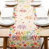 Happy Birthday Colorful Stars Linen Table Runner Party Decor Reusable Kitchen Dining Table Runner for Home Party Birthday Gifts