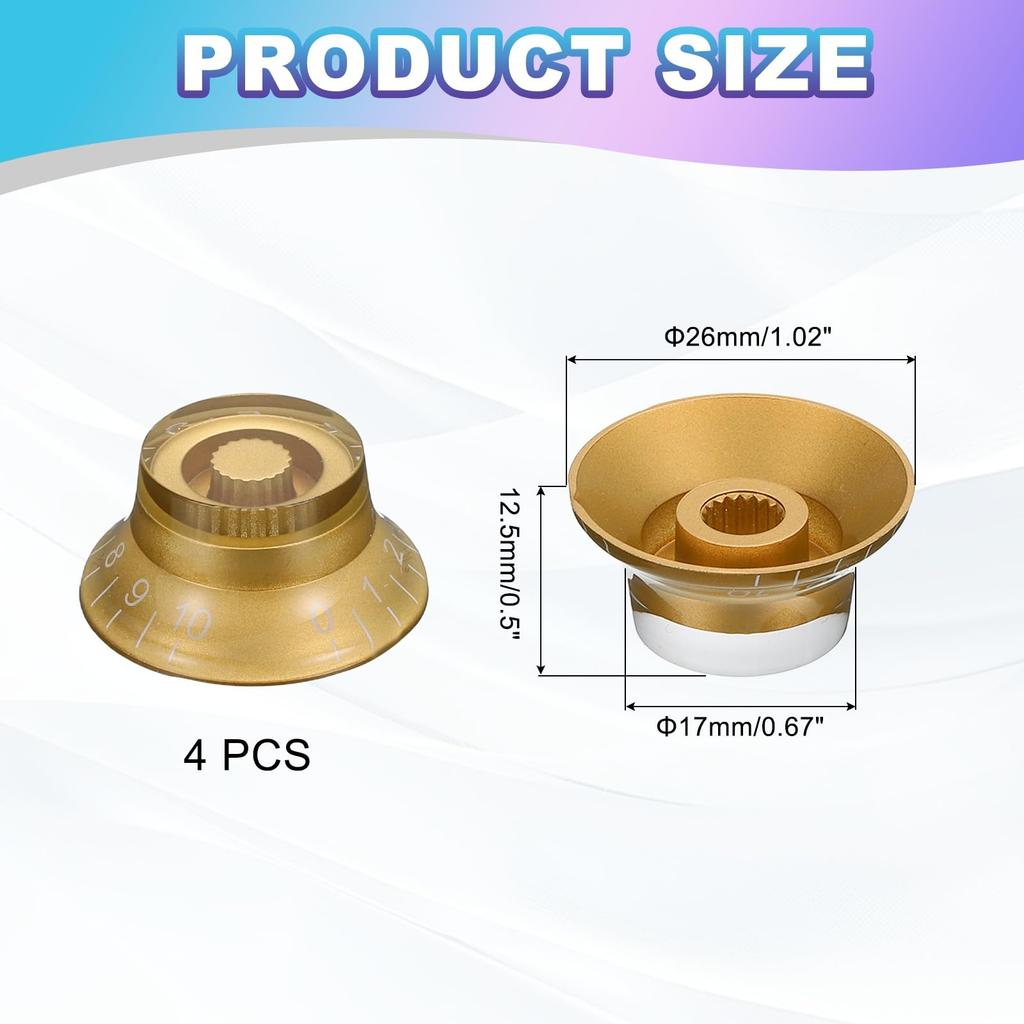 uxcell Guitar Top Hat Bell Knob Control Knob Volume Tone for Electric Set of 4 Gold Guitar/Bass - -