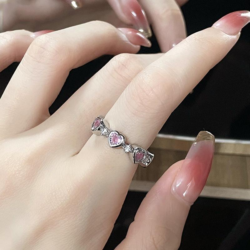 

Pink Heartshaped Trendy Adjustable Ring With Eyecatching Rhinestones Women For J3222