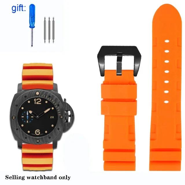Black Blue Green Orange Watchband Silicone Rubber Watchband Men's 22mm 24mm For Panerai 111 441 386 Sport Soft Strap Free Tools
