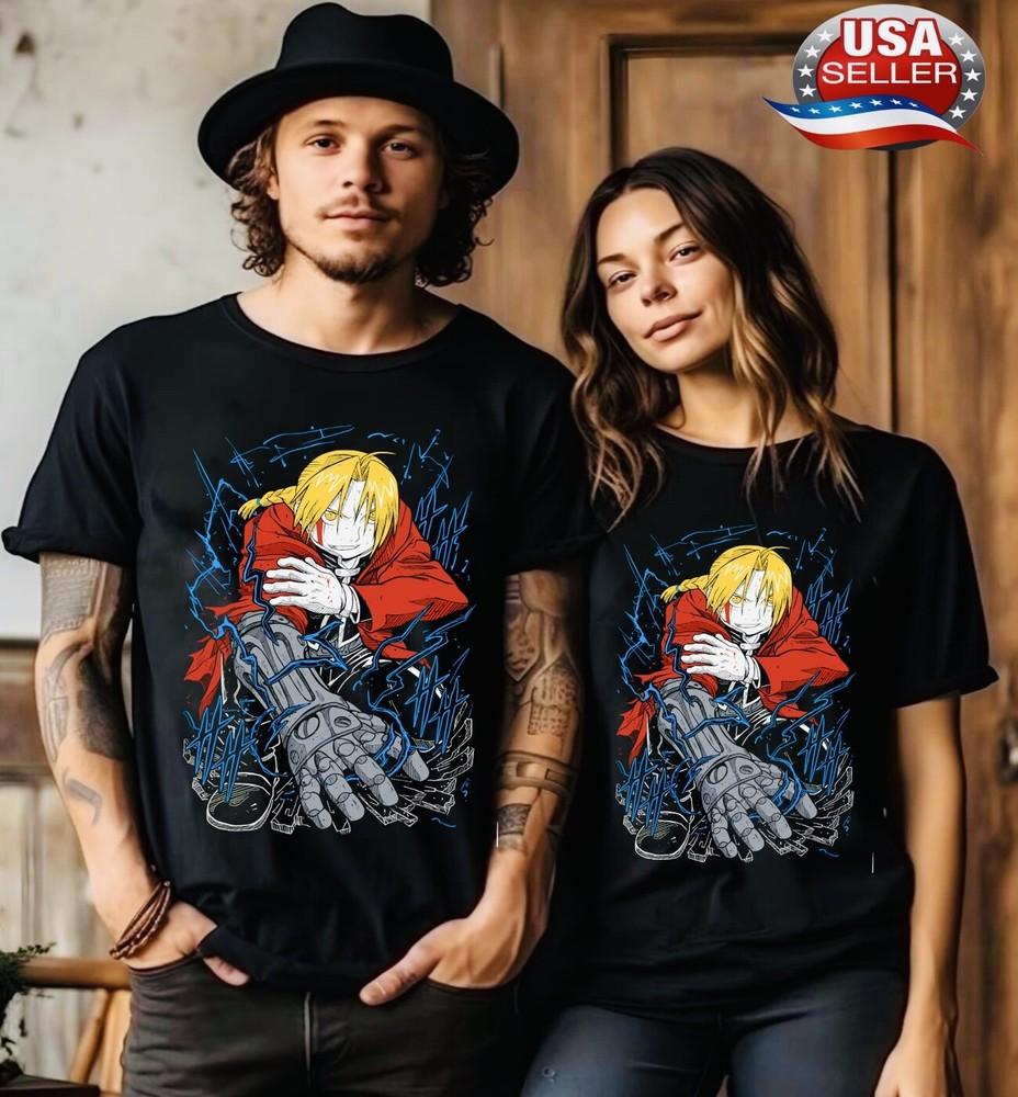

Edward Elric T-Shirt,Fullmetal Alchemist Shirt,Brotherhood Alphonse,Black Shirt S