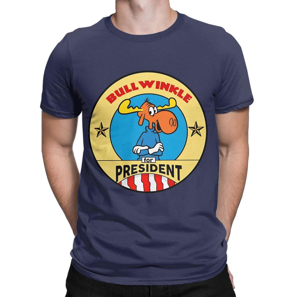 bullwinkle for president Funny Graphic 100 Cotton TShirt The Adventures of rRocky and Bullwinkle Tees Tops For Unisex