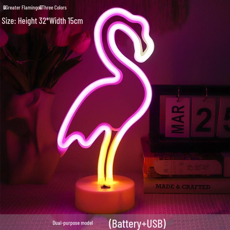 Lumière LED Néon Cactus & Flamant Rose pour Décorations de Fêtes