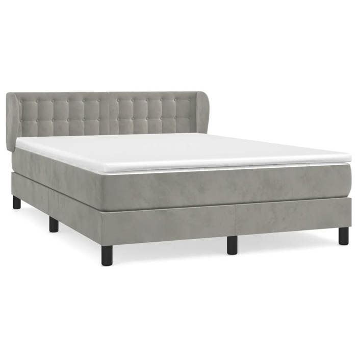 3127733 vidaXL Lit à sommier tapissier et matelas Gris clair 140x200cm Velours