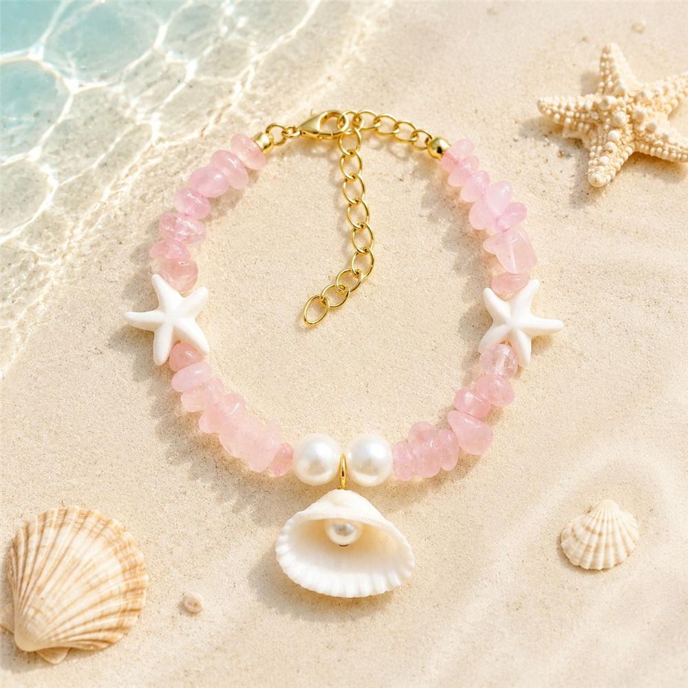 Holiday Charm FemaleBohemian Multicolor Crystal Starfish Shell Pearl Adjustable Bracelet Gold Color Wedding Jewelry For Women