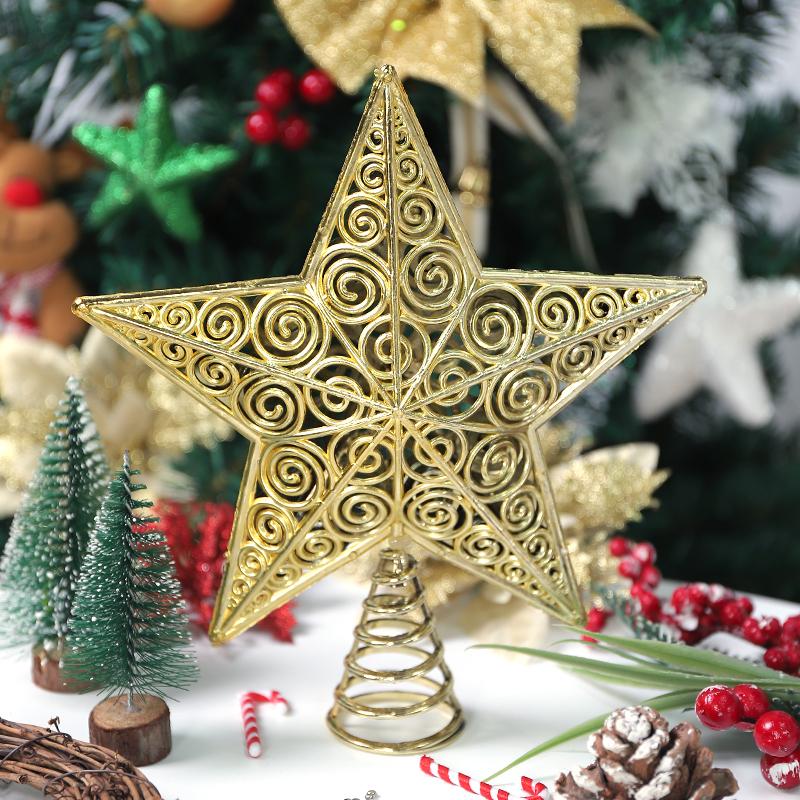 1Pcs Christmas Decoration Xmas Tree Topper Glitter Gold Star Pendant for Home Decor 2026 New Year Party Gift Navidad Accessories