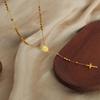 Retro British Jewelry: Oval Portrait Plate Tassel Cross Pendant on Titanium Steel Sweater Chain