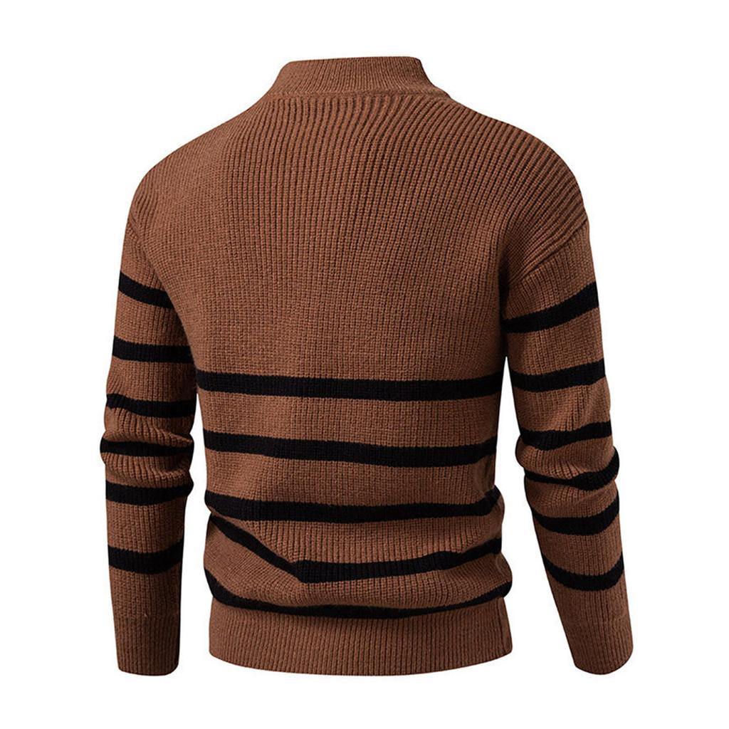 Pánský svetr s kulatým výstřihem, pruhovaný, barevný blok, svetr na půl zipu se stojáčkem, vnitřní slim pulovr