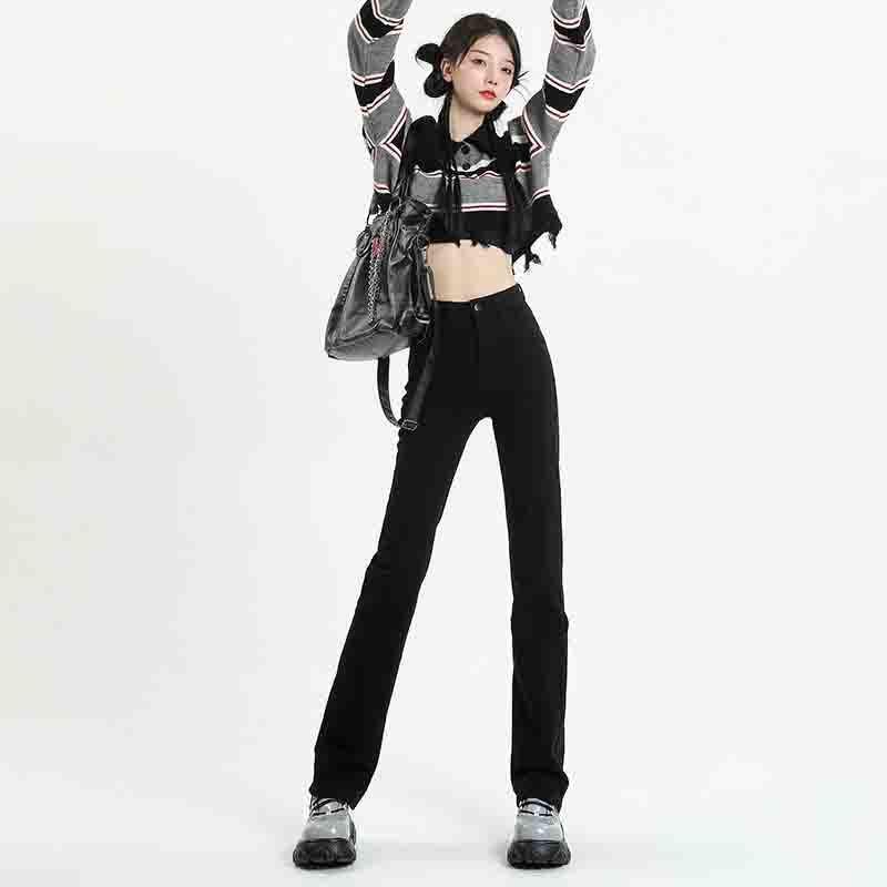 Elastic High-Waisted Black Straight-Leg Jeans for Women - Slimming Spring/Summer 2024 Collection