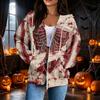 Women's Casual Long Sleeve Zip-Up Hoodie Sweatshirt with Halloween Print